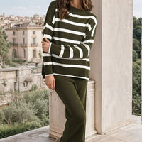 Knitted Striped Long Sleeve Top and Pants Co-ord Set