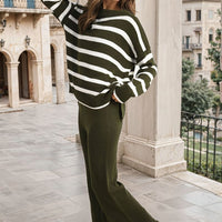 Knitted Striped Long Sleeve Top and Pants Co-ord Set