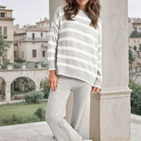 Knitted Striped Long Sleeve Top and Pants Co-ord Set