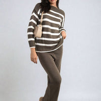 Knitted Striped Long Sleeve Top and Pants Co-ord Set