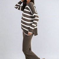 Knitted Striped Long Sleeve Top and Pants Co-ord Set