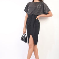Tie Waist Sequin Midi Dress