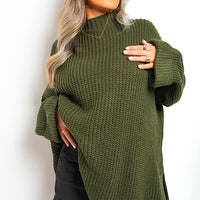 Oversized Jumper in Orange with High Neck and Side Splits
