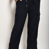 Wide Leg Drawstring Waist Flap Pocket Trouser