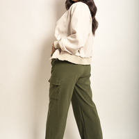 Wide Leg Drawstring Waist Flap Pocket Trouser