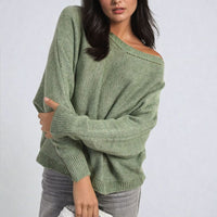 Knitted Jumper in Avocado Green with Patterned Back