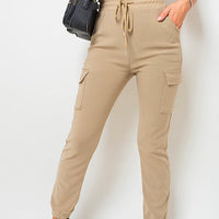 A Cargo Trousers in Mocha with Drawstring Waist and Cuffed Ankles