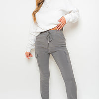 A Cargo Trousers in Mocha with Drawstring Waist and Cuffed Ankles