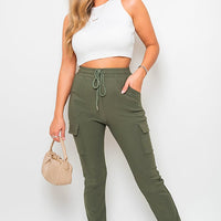 A Cargo Trousers in Mocha with Drawstring Waist and Cuffed Ankles