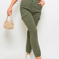 A Cargo Trousers in Mocha with Drawstring Waist and Cuffed Ankles