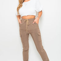 A Cargo Trousers in Mocha with Drawstring Waist and Cuffed Ankles
