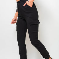 A Cargo Trousers in Mocha with Drawstring Waist and Cuffed Ankles