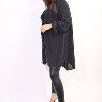 Oversized Satin Ruffle Shirt Dress