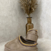 Platform Slip-On Shoes in Cream with Geometric Trim