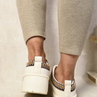 Platform Slip-On Shoes in Cream with Geometric Trim