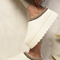 Platform Slip-On Shoes in Cream with Geometric Trim