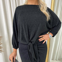 Shimmer Long Sleeve Tie Front Top