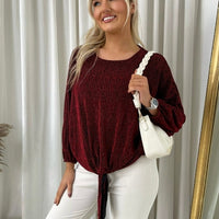 Shimmer Long Sleeve Tie Front Top