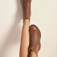 Chelsea Boots in Wine with Brogue Detail and Patent Panels