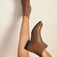 Chelsea Boots in Wine with Brogue Detail and Patent Panels