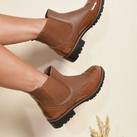 Chelsea Boots in Wine with Brogue Detail and Patent Panels