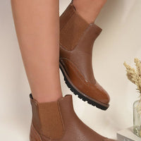 Chelsea Boots in Wine with Brogue Detail and Patent Panels