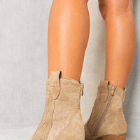 Cowboy Ankle Boots in Camel with Western Stitching
