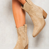 Cowboy Ankle Boots in Camel with Western Stitching