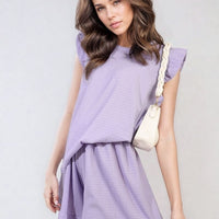 Lilac ruffle-trim short-sleeve top and matching shorts set with pleated look