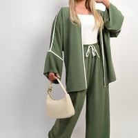 Contrast Trim Oversized Cardigan & Wide Leg Co-ord Set