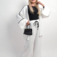 Contrast Trim Oversized Cardigan & Wide Leg Co-ord Set