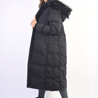 Women's Puffer Coat in Black with Faux Fur Hood
