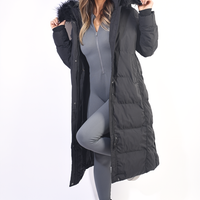 Women's Puffer Coat in Black with Faux Fur Hood