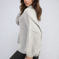 Chunky Knit Cardigan in Khaki with Balloon Sleeves and Fringe Detail
