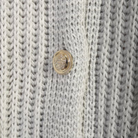 Chunky Knit Cardigan in Khaki with Balloon Sleeves and Fringe Detail