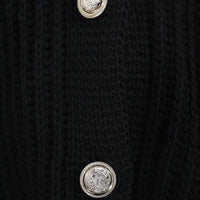 Chunky Knit Cardigan in Khaki with Balloon Sleeves and Fringe Detail