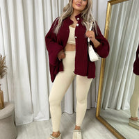 Chunky Knit Cardigan in Khaki with Balloon Sleeves and Fringe Detail