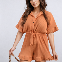 Pleated Frill Ruffle Tie Waist Playsuit
