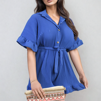 Pleated Frill Ruffle Tie Waist Playsuit
