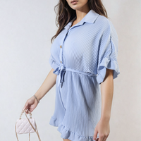 Pleated Frill Ruffle Tie Waist Playsuit