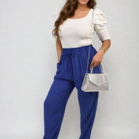 Drawstring high-waist trousers with side pockets, royal blue