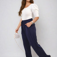 Drawstring high-waist trousers with side pockets, navy blue