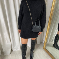 Chunky Roll Neck Knitted Jumper Dress