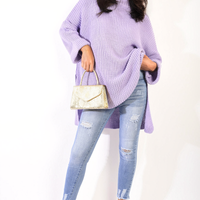 Oversized Jumper in Orange with High Neck and Side Splits
