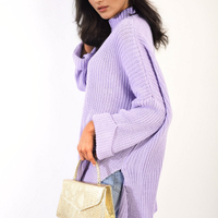 Oversized Jumper in Orange with High Neck and Side Splits