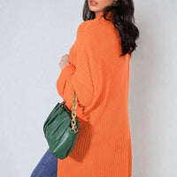 Oversized Jumper in Orange with High Neck and Side Splits