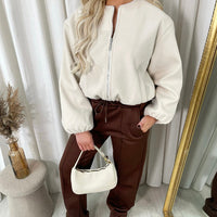 Cropped Bomber Jacket in Wine with Balloon Sleeves