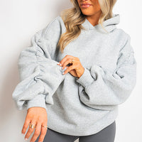 Fall Winter Oversized Ruched Sleeves Hoodie