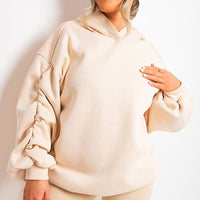 Fall Winter Oversized Ruched Sleeves Hoodie