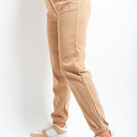 Ribbed Joggers in Khaki with Drawstring Waist and Pockets